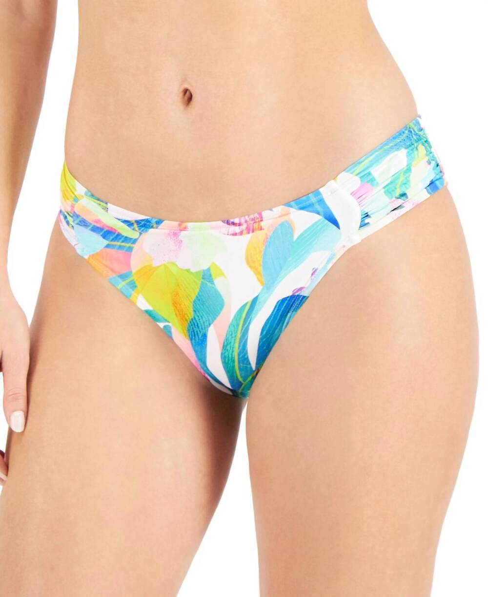 NEW LA BLANCA printed ruched-side hipster bikini bottoms in wild tropic